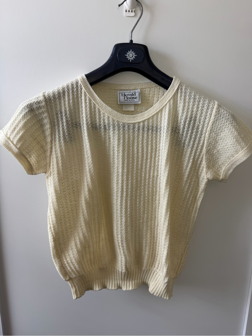 Vintage Herald House Cream Open Knit Short Sleeve Sweater